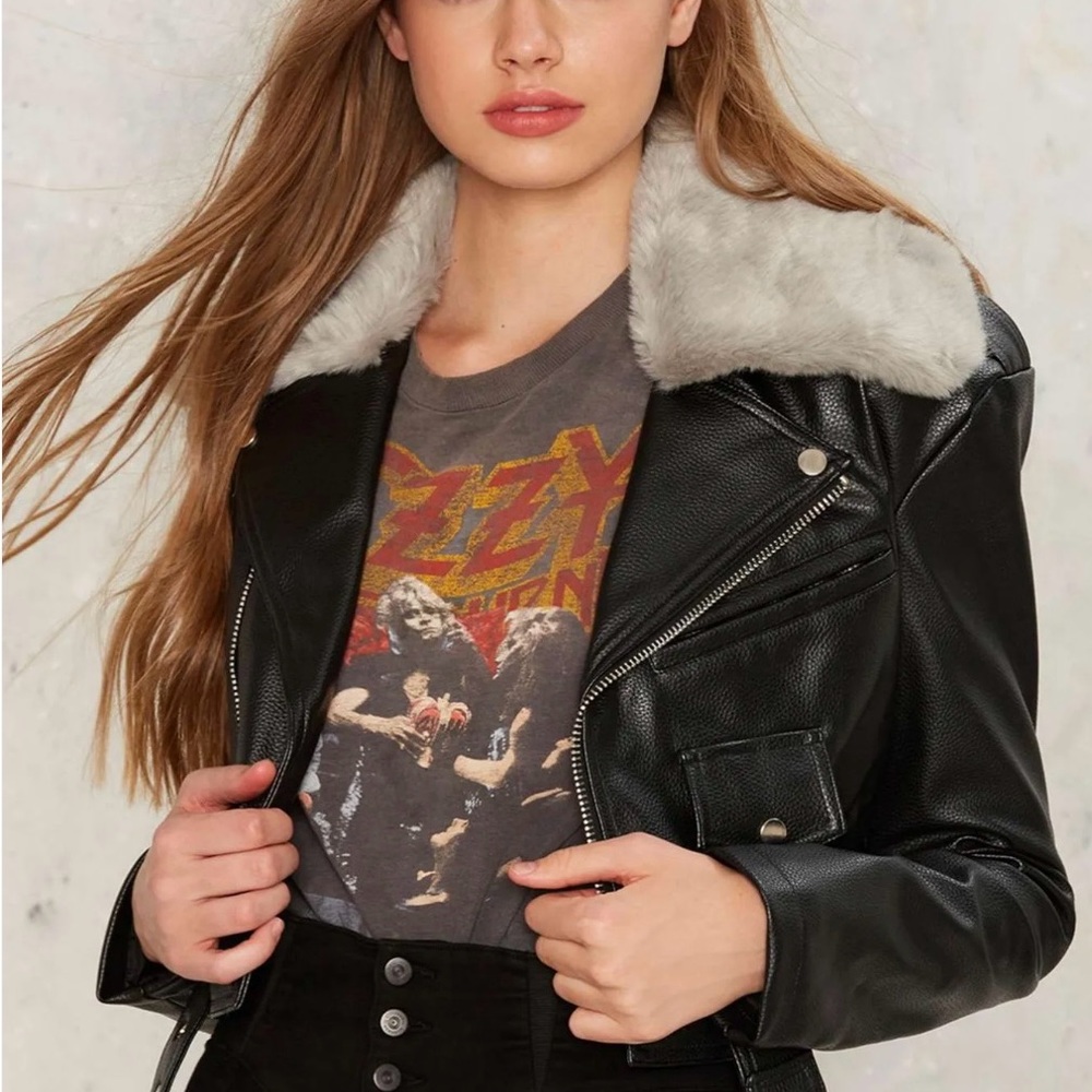 Nasty Gal FAUX LEATHER and FUR Ride It Out MOTORCYCLE Jacket